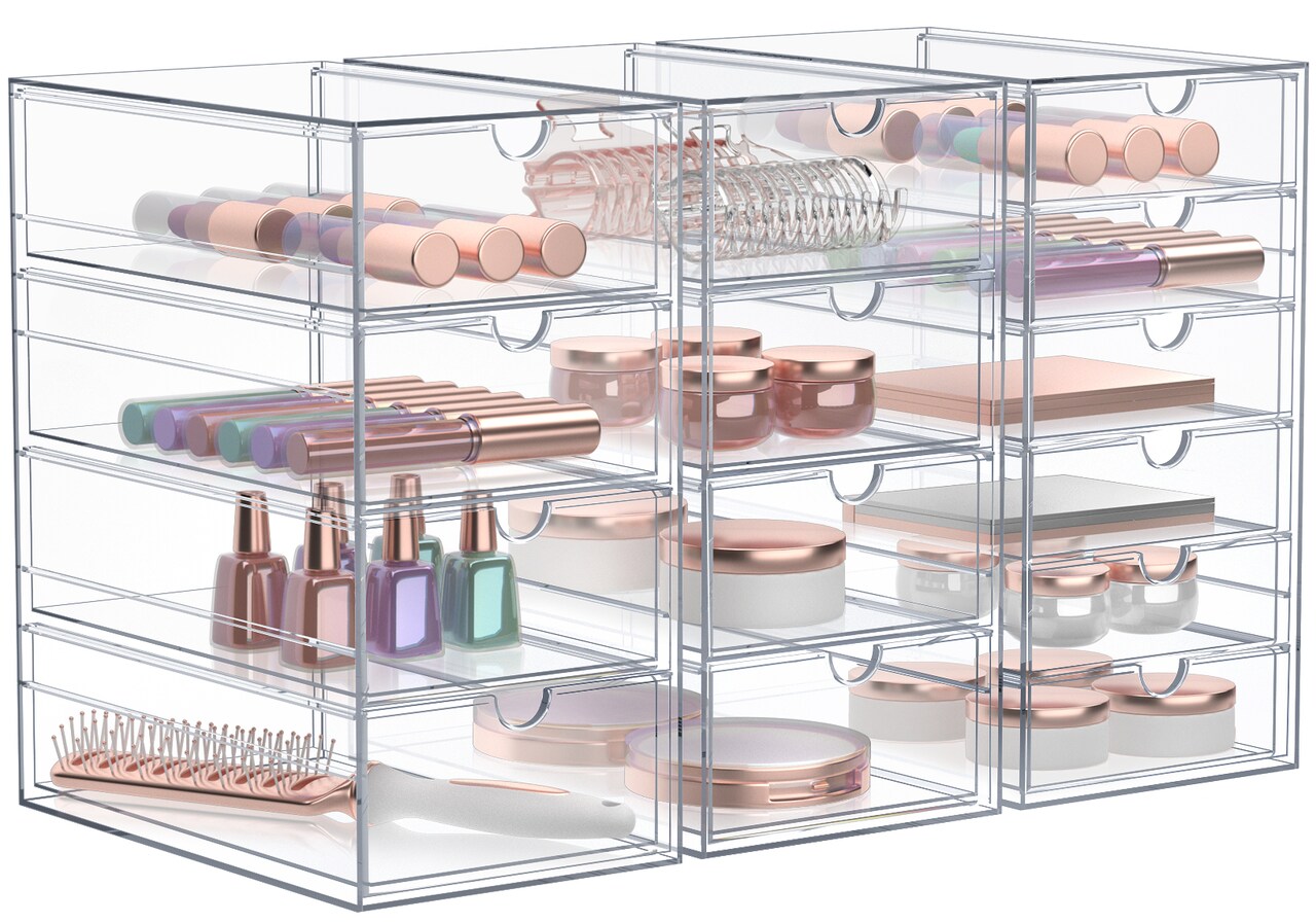 Sorbus 14 Drawers Acrylic Organizer for Makeup, Organization and Storage, Art Supplies, Jewelry, Stationary - 3 Pcs Clear Stackable Storage Drawers